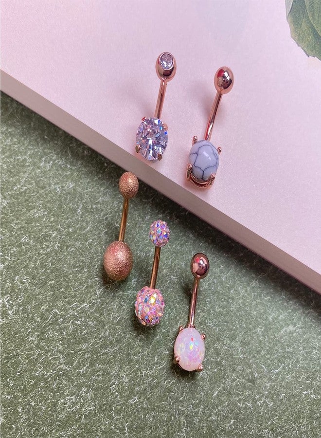 JFORYOU 5 Pcs Belly Button Rings Stainless Steel for Women Navel Rings 5 Style 14G Navel piercing Rose Gold Color Body Piercing Jewelry - Image 3